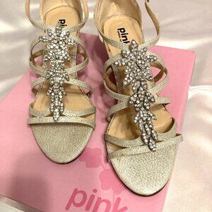 Pink Hadley Silver Glitter Formal Wedge Shoes